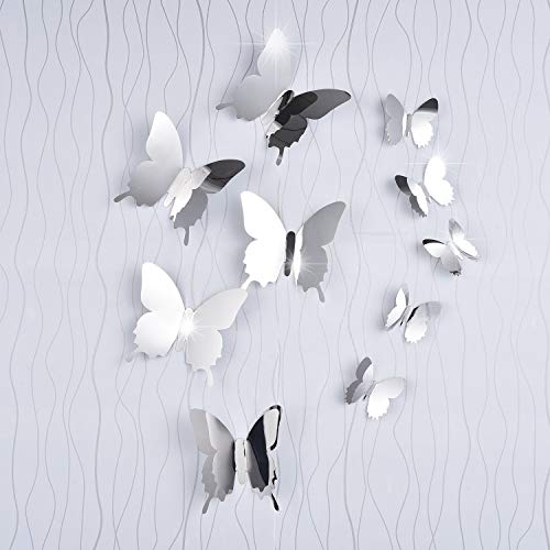 BBTO 36 Stücke DIY Spiegel Schmetterling Kombination 3D Spiegel Wandaufkleber Wanddeko Wandsticker Haus Dekoration von BBTO