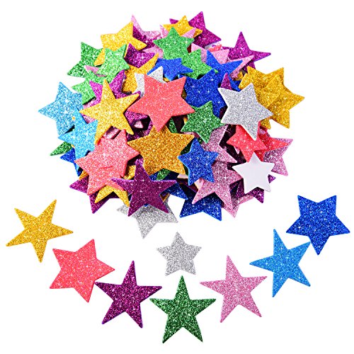 Glitter Schaum Aufkleber Selbstklebende Stern Aufkleber für Halloween Weihnachtsfest Deko, Sortierte Farben und Größen, 5 Set von BBTO