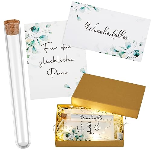 BBTO Hochzeit Geldgeschenk für Brautpaar inklusive Kunststoff Reagenzglas mit Papier Lichterkette Raffia Gras Grußkarte Band und Geschenkbox, Verpackung Hochzeitsgeschenk Geschenkideen von BBTO