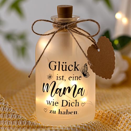 BBTO LED Flaschenlicht mit Spruch Glück Ist Eine Mama Wie Dich zu Haben Beleuchtete Dekoflasche Geschenke für Frauen Geburtstag Muttertagsgeschenk Weihnachten für Mama Oma von BBTO