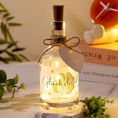 BBTO LED Flaschenlicht mit Spruch Glückslicht Beleuchtete Dekoflasche mit Korken Flasche mit Dekolicht Geburtstagsgeschenk für Frauen Freundin Geburtstag Weihnachten (Glückslicht für Dich) von BBTO