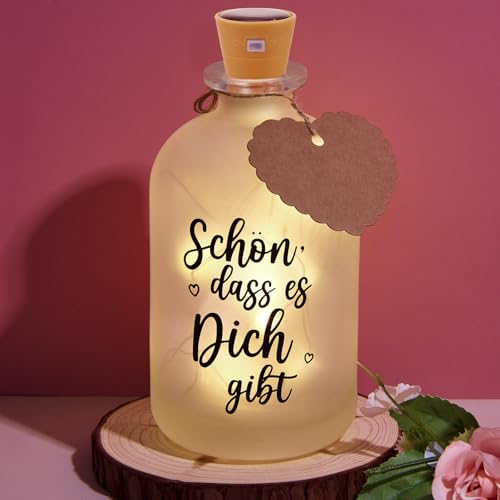 BBTO LED Flaschenlicht mit Spruch Schön Es Dich Gibt Geschenke Beleuchtete Dekoflasche Lustige Geburtstagsgeschenk für Frauen Freundin Lieblingsmensch Geburtstag Hochzeit Weihnachten von BBTO