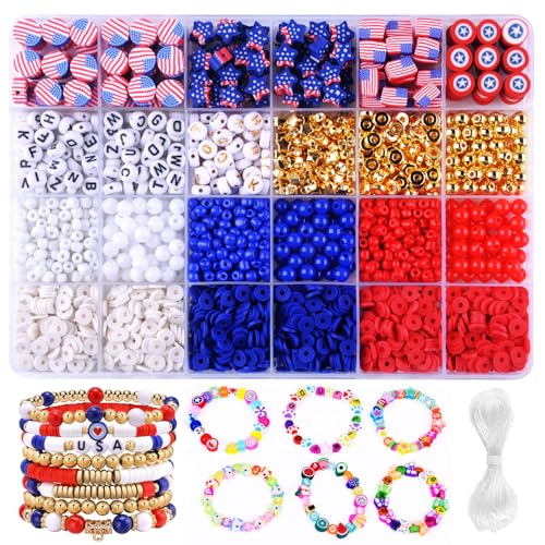 President's Independence Day Polymer 2480pcs Clay Beads Charms Friendship Bracelet Necklace Earring Jewelry Making Kit, Accessories for Arts Crafts DIY Birthday Gifts for Girls Children American Flag von BBita