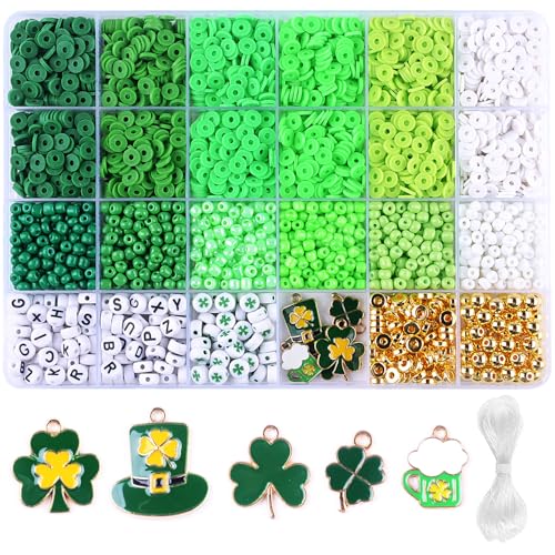 St. Patrick's Day Modelliermassen-Perlen-Armbandherstellungs-Set, 3480 Stück, 24 Stile, niedliche lustige Perlen für Schmuck, Halsketten, Ohrringe, DIY-Zubehör für Frauen und Mädchen von BBita