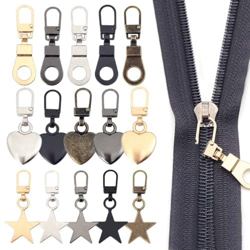 BCBF 15 Stück Reißverschluss Zipper Ersatz,Zipper Für Reißverschluss,Reißverschluss Anhänger Universal Metallreisverschluss-Geeignet Zum Wechseln Und Kleidung Sowie Zum Erweitern(3 Form) von BCBF