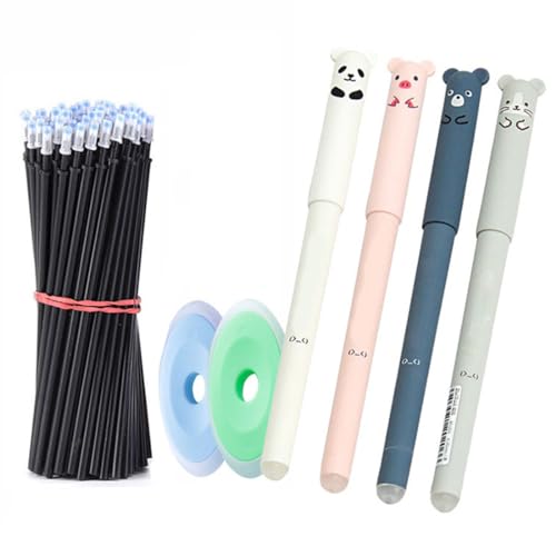 BCBF 4 StüCk Radierbarer Kugelschreiber,Stifte,Tintenroller Radierbar Mit 20 Nachfüllungen, Cartoon Löschbarer Stift,0.35mm Erasable Pen Set Für Studenten Geschenk, Schul Bürobedarf von BCBF