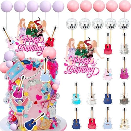 28 Stück Musik Sänger Tortendeko Bunte Rock Roll Kuchen Dekoration Musiknote Cupcake Toppers Discokugel Tortendeko Happy Birthday Kuchen Topper Für Concert Theme Geburtstag von BCEDIGAD