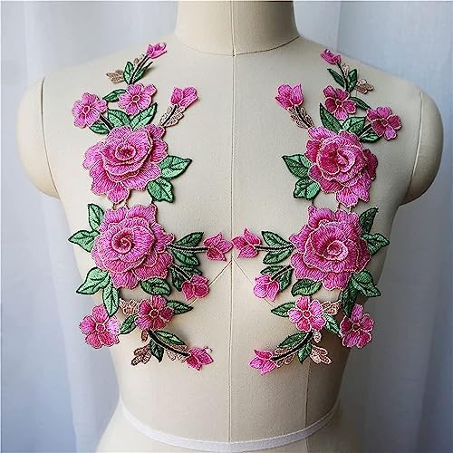 BCJMKDX Kleidungsapplikationen. 3D Blumen Bestickt Kleid Applikationen Spitze Stoff Borte Kragen Nähen Patches for Hochzeit Dekoration Kleid DIY(Roze) von BCJMKDX