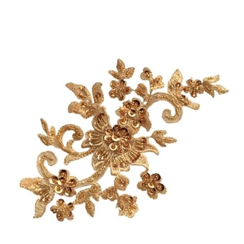 BCJMKDX Kleidungsapplikationen. DIY handgemachte Perlenapplikation Blumenaufnäher Hochzeitszubehör Spitze(Gold) von BCJMKDX