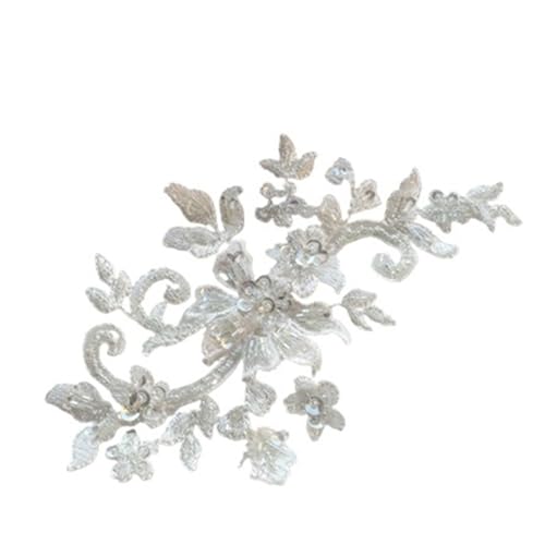 BCJMKDX Kleidungsapplikationen. DIY handgemachte Perlenapplikation Blumenaufnäher Hochzeitszubehör Spitze(White) von BCJMKDX