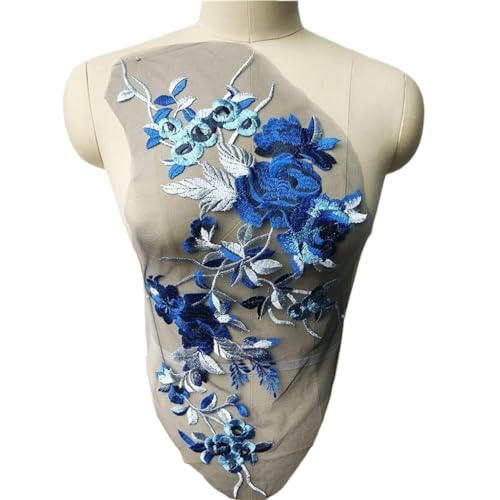 BCJMKDX Kleidungsapplikationen. Gestickte Blumen-Spitze-Stoff-Applikationen, Kragen-Maschen-Nähflicken for Hochzeitskleid-Dekoration, Kleid-DIY(Blu) von BCJMKDX