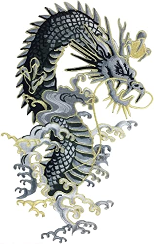 BCJMKDX Kleidungsapplikationen. Goldener Drache, bestickte Applikation, große Stoffaufkleber, Aufnäher, Dekoration, Bühnenoper, Kleidungszubehör(Left 11 * 18cm) von BCJMKDX