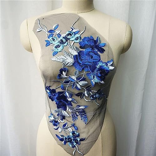 BCJMKDX Kleidungsapplikationen. Graue bestickte Blumen-Spitzenstoff-Applikationen, Kragen, Netzstoff, Aufnäher for Hochzeitskleid, Dekoration, Kleid, DIY(Blu) von BCJMKDX