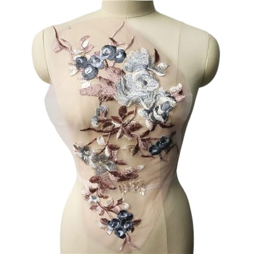 BCJMKDX Kleidungsapplikationen. Graue bestickte Blumen-Spitzenstoff-Applikationen, Kragen, Netzstoff, Aufnäher for Hochzeitskleid, Dekoration, Kleid, DIY(Roze) von BCJMKDX