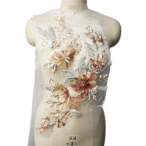 BCJMKDX Kleidungsapplikationen. Große Stickerei-Spitze-Blumen-Applikation, Nähen, Blumenkragen, Aufnäher, Hochzeitskleid, Brautkleidung, Kleid, DIY, weißer Tüll, Kunsthandwerk von BCJMKDX