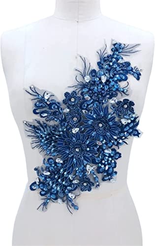 BCJMKDX Kleidungsapplikationen. Handperlen-Applikationen, Marineblau, 3D-Spitzenblumen, Aufnäher, DIY-Hochzeitskleid, Kostüme, dekoratives Zubehör von BCJMKDX