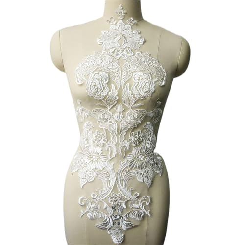 BCJMKDX Kleidungsapplikationen. Weißer Spitzenstoff mit Pailletten, Blumen, Applikationen for Hochzeitskleider, bestickte Barock-Besätze, Kragen, Aufnäher for Aufnähen for Kleid, DIY-Dekoration von BCJMKDX