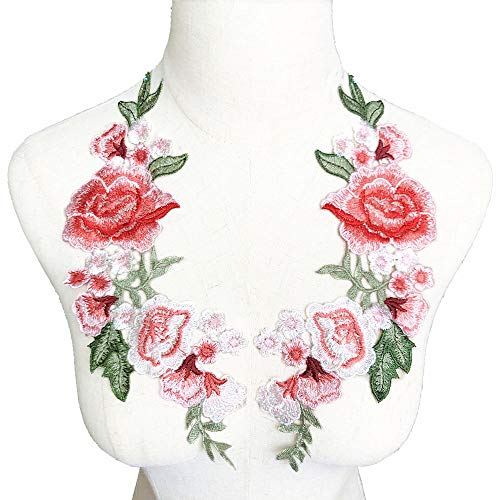 Kleidungsapplikationen. Stickerei Rose Blume Patch Abzeichen Nähen Stoffbesatz Motiv Hochzeitskleid Braut DIY Applikation Handwerk(Light Red) von BCJMKDX