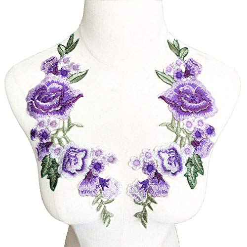 Kleidungsapplikationen. Stickerei Rose Blume Patch Abzeichen Nähen Stoffbesatz Motiv Hochzeitskleid Braut DIY Applikation Handwerk(Purple) von BCJMKDX