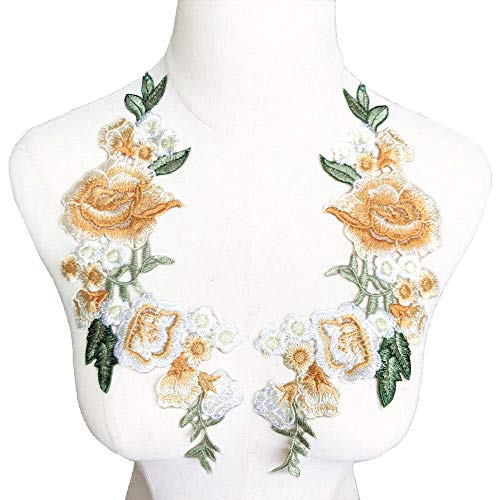 Kleidungsapplikationen. Stickerei Rose Blume Patch Abzeichen Nähen Stoffbesatz Motiv Hochzeitskleid Braut DIY Applikation Handwerk(Yellow) von BCJMKDX