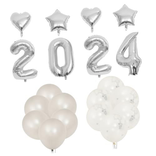 BCOATH 1 Set Silberner Dekorativer Ballon Aus Aluminiumfolie Silvester Basteln 2024 Neujahrsparty Zubehör Neujahrsdekorationen von BCOATH