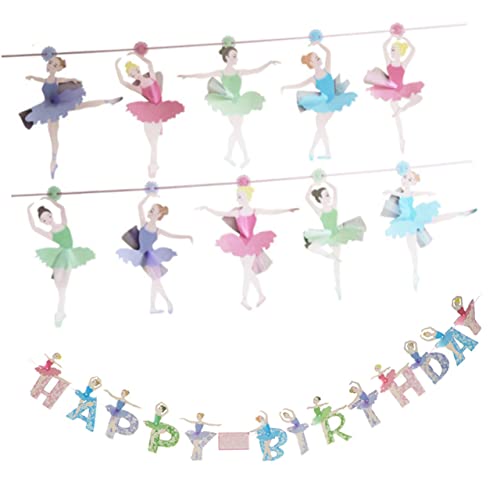 BCOATH 2 Sets Kleinkinder Geburtstag Happy for Party Banner Girlande Kinder Dusche Zubehör Prinzessin Ballerina Tanz Wimpel Ballett Papier Tänzerin Brautdekoration Zum Aufhängen von BCOATH