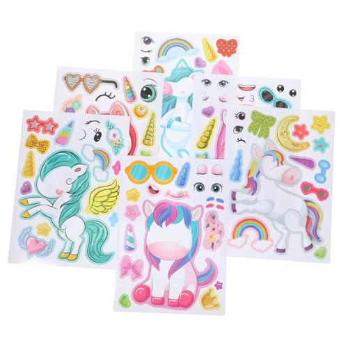 BCOATH 24 Blätter Spiel-Einhorn-Aufkleber Cute Sticker süße Sticker Party Decoration Dekoration Party Glasdekoration Aufkleber Einhorn-Puzzleaufkleber Gesichtsaufkleber Papier von BCOATH