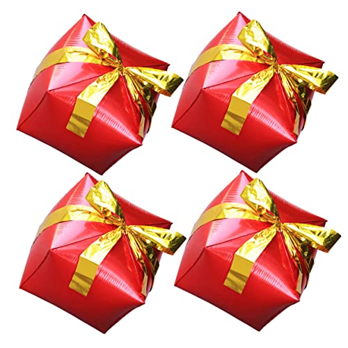 BCOATH 4 Stück Geschenkbox Ballon Partyballons Weihnachts-mylar-ballon Festivalballons Weihnachtsballondekoration Würfel Aluminiumballons Feiertagsballons Feierballons Aluminiumfolie Rot von BCOATH