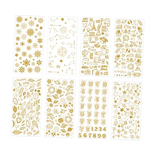 BCOATH 8 Blätter dekorative Aufkleber Belohnungsaufkleber kreative tagebuchaufkleber Scrapbooking Sticker Scrapbook Stickers Aufkleber mit Goldprägung Selbstklebende Aufkleber von BCOATH