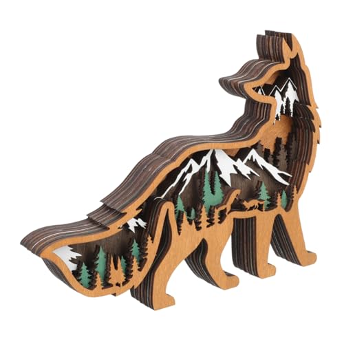 BCOATH Tierornamente Aus Holz Weihnachtsdekoration Mehrschichtiges Tierdekor Krippenhandwerk Für Zu Hause Desktop-Wolf-skulptur Waldtierhandwerk Statuen Von Waldtieren Colorful von BCOATH