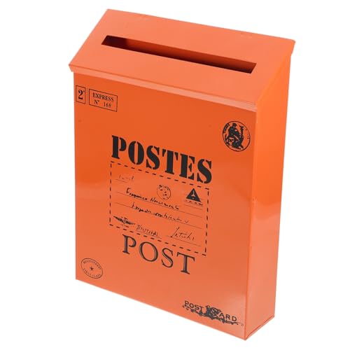 BCOATH Wandmontierte Briefkasten Aus Im Vintage Design Rostgeschützt Dekorative Postbox Für Garten Und Außenbereich Ohne Schloss Orangefarbene Schriftzüge Ideal Für von BCOATH