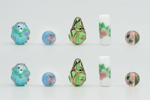 10 pcs Handmade Bohemia Glass Lampwork Beads with Flowers, Czech Republic, LW01 von BCV Glass