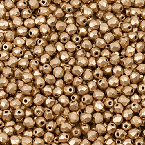 100 pcs Faceted Round Fire Polished Czech Glass Beads, 3 mm, 100 pcs, Pale Gold von BCV Glass