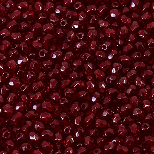 100 pcs Faceted Round Fire Polished Czech Glass Beads, 3 mm, 100 pcs, Ruby Red von BCV Glass