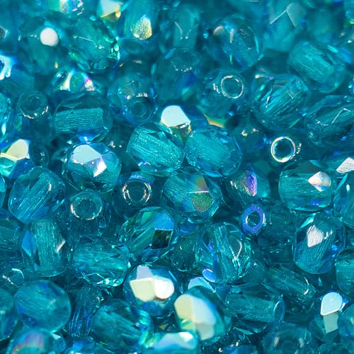 100 pcs Faceted Round Fire Polished Czech Glass Beads, 4 mm, 100 pcs, Aqua Blue AB von BCV Glass