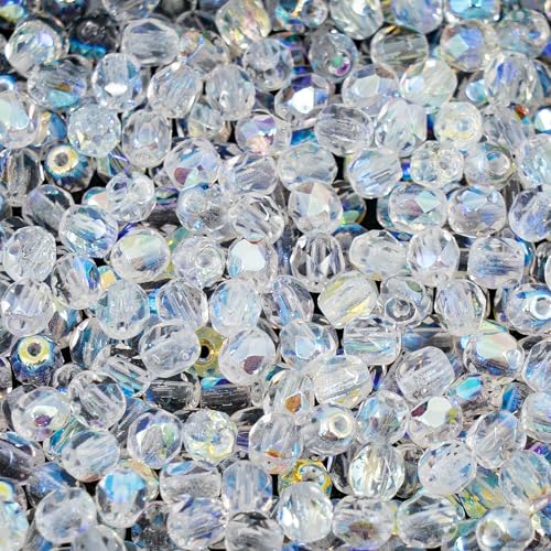 100 pcs Faceted Round Fire Polished Czech Glass Beads, 4 mm, 100 pcs, Crystal AB von BCV Glass