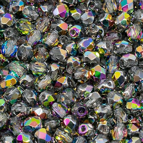 100 pcs Faceted Round Fire Polished Czech Glass Beads, 4 mm, 100 pcs, Crystal Vitrail von BCV Glass