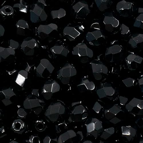 100 pcs Faceted Round Fire Polished Czech Glass Beads, 4 mm, 100 pcs, Jet Black von BCV Glass