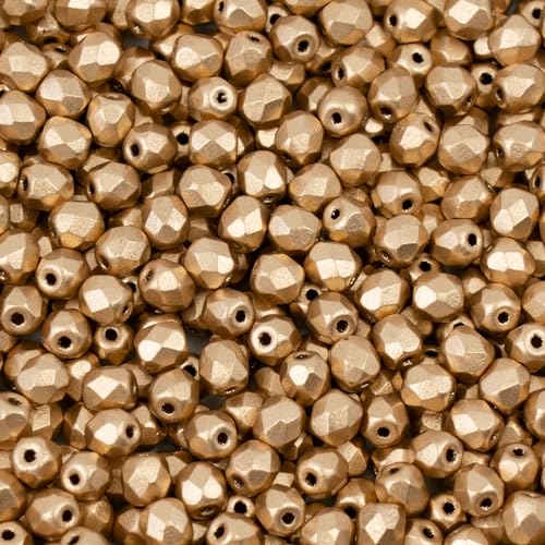 100 pcs Faceted Round Fire Polished Czech Glass Beads, 4 mm, 100 pcs, Pale Gold von BCV Glass