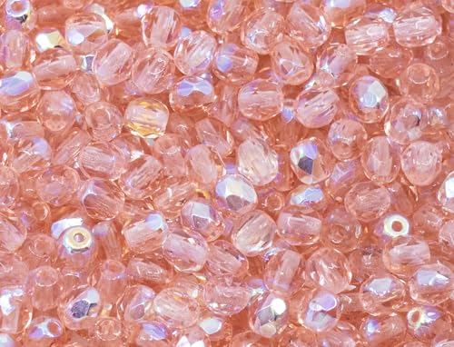 100 pcs Faceted Round Fire Polished Czech Glass Beads, 4 mm, 100 pcs, Pink Rosaline AB von BCV Glass