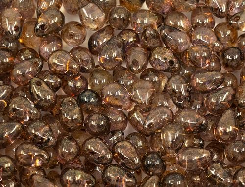 100pcs Teardrop Pear Czech Glass Beads, small 4x6mm, Crystal Transparent Brown Gold Luster von BCV Glass