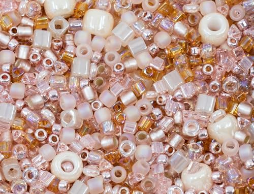 10g of TOHO mix - small Rocailles, Seed Beads and Bugles, Japan, MIX Beige Pearl (like 3213 - Bara-Rose) von BCV Glass