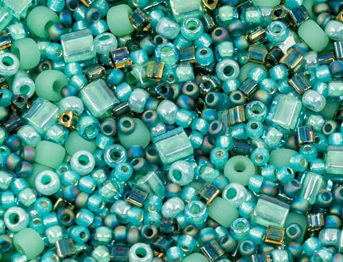 10g of TOHO mix - small Rocailles, Seed Beads and Bugles, Japan, MIX turquoise (like 3203 - Take-Seafoam/Green) von BCV Glass