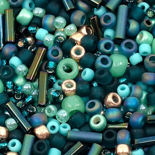 10g of TOHO mix - small Rocailles, Seed Beads and Bugles, Japan, Mix Teal Gold (like 3222 - Tatsu Teal) von BCV Glass