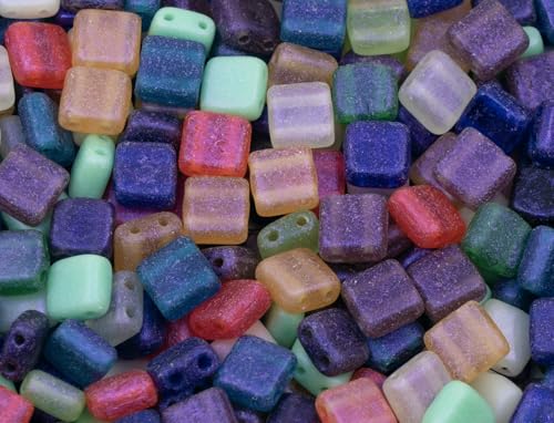 110+ pcs (25g) Tile Square 2-Hole Czech Glass Beads, 6 x 6 x 3 mm, Blue Purple Mix von BCV Glass