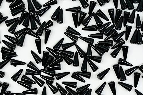 120+ pcs (25g) Small Spike Glass Beads, Thorn 1-hole pressed Czech Beads with flat bottom, Jet Black 23980, 4x10mm von BCV Glass