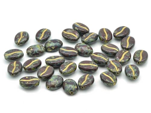 15 pcs Coffee Bean Beads, 13500 Travertin Gold Lined (13500-86800-54302), Glass, Czech Republic von BCV Glass