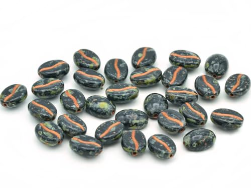 15 pcs Coffee Bean Beads, Black Travertin Copper Lined (23980-86800-54307), Glass, Czech Republic von BCV Glass