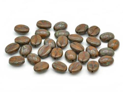 15 pcs Coffee Bean Beads, Opaque Brown Travertin (13600-86800), Glass, Czech Republic von BCV Glass