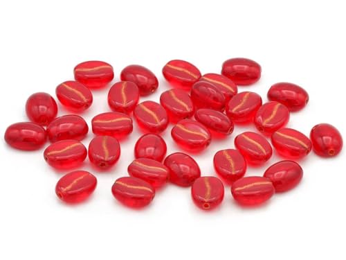 15 pcs Coffee Bean Beads, Ruby Red Copper Lined (90080-54307), Glass, Czech Republic von BCV Glass